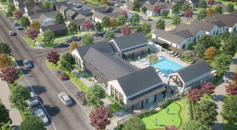 Settle into comfort at Greenway Village at The Link aerial view of a large building