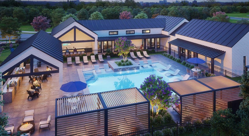 Sparkling swimming pool a swimming pool surrounded by houses